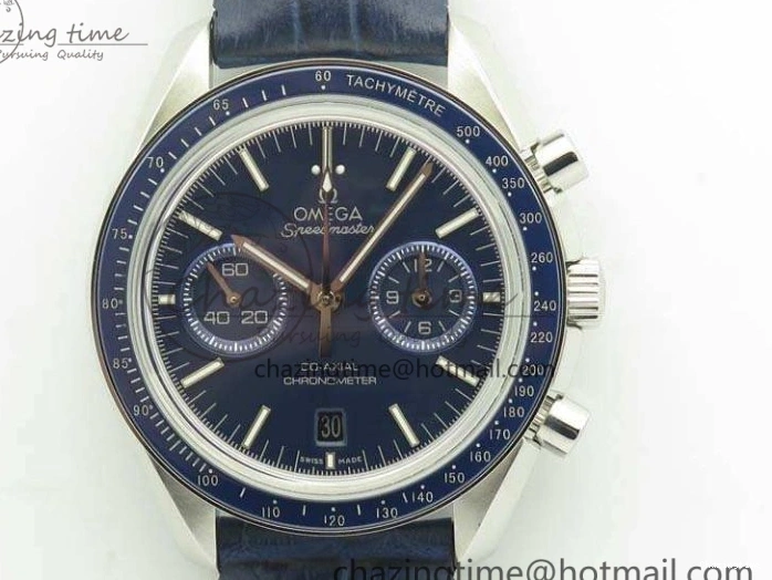 0519 SpeedMaster MoonWatch SS OMF 1:1 Best Edition Blue Dial On Leather Strap A9300 V FreshLook 8087